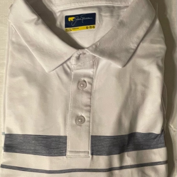 Stylish White Polo Shirt with Gray Stripes - Picture 2 of 2